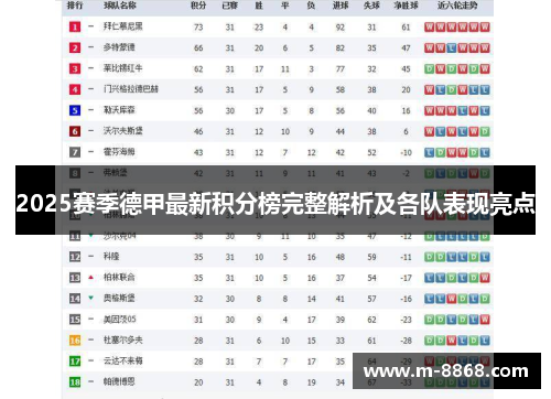 2025赛季德甲最新积分榜完整解析及各队表现亮点